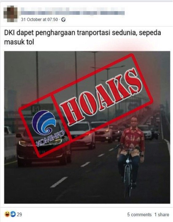 hoaks dki raih penghargaan transportasi setelah sepeda diizinkan masuk tol