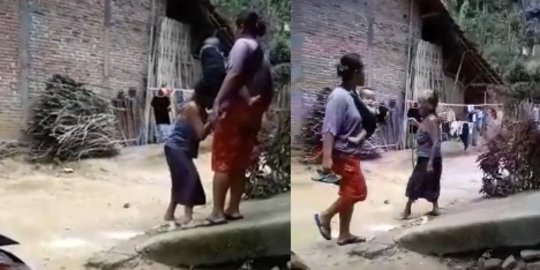 Viral Video Nenek Didorong Wanita Gendong Anak Sampai Terjungkal, Bikin Netizen Geram