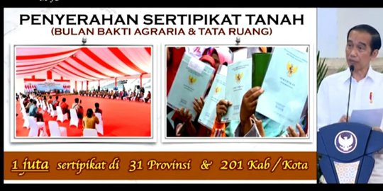 Jokowi Bagikan 1 Juta Sertifikat di 31 Provinsi dan 201 Kabupaten/Kota