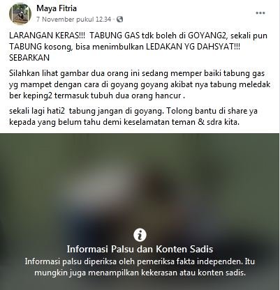 hoaks goyangkan tabung gas menyebabkan ledakan