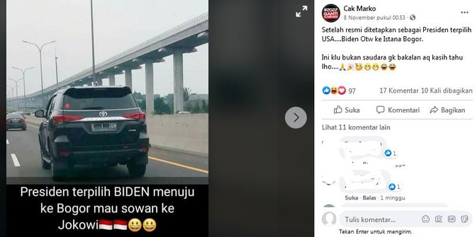 tidak benar presiden terpilih as joe biden ke istana bogor bertemu jokowi