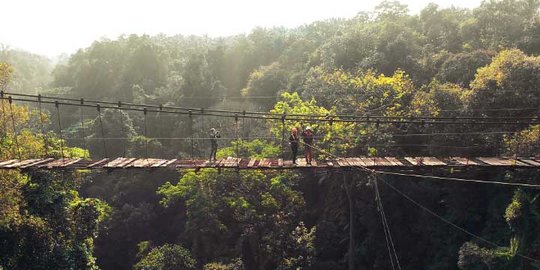 Membentang di Atas Jurang, Begini Sensasi Rope Swing di Jembatan Lau Luhung Sumut