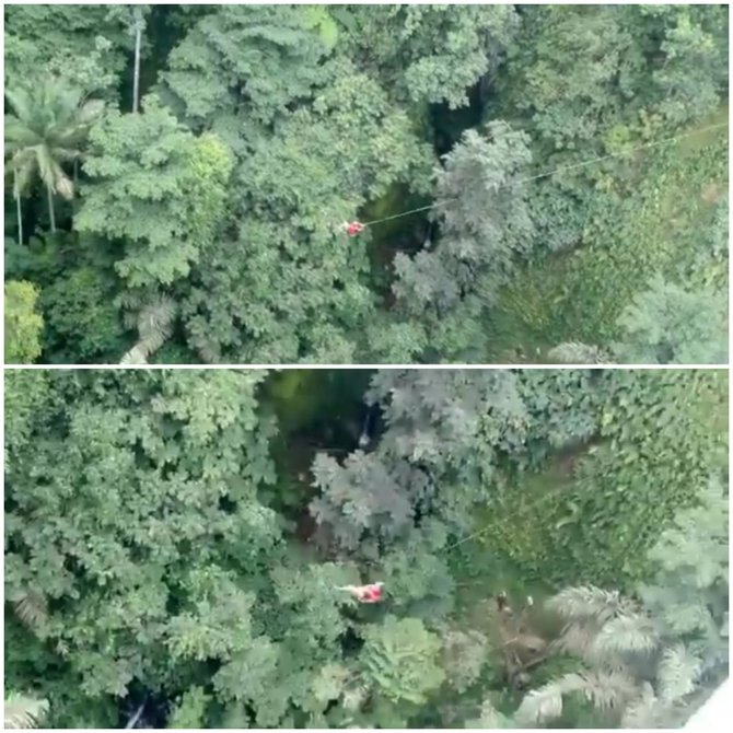 membentang di atas jurang begini sensasi rope swing di jembatan lau luhung sumut