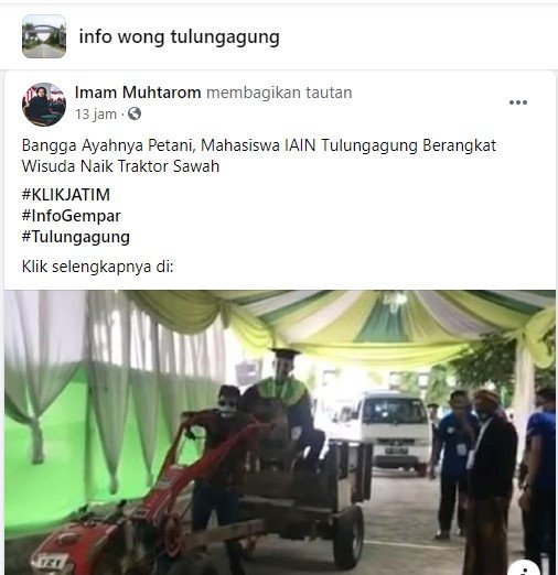 mahasiswa iain tulungagung wisuda naik traktor