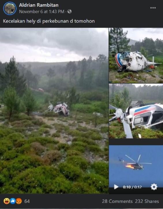 hoaks foto helikopter jatuh di tomohon