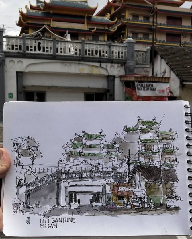 unik dan kreatif pria ini hobi abadikan landmark kota medan lewat sketsa