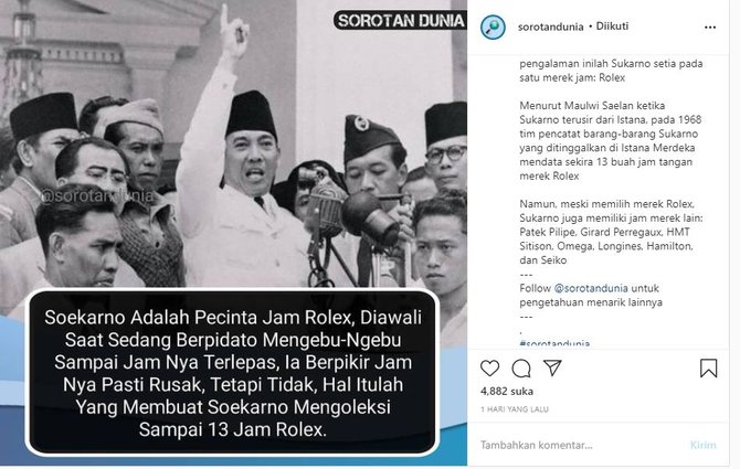 presiden soekarno sangat menyukai jam tangan merek rolex