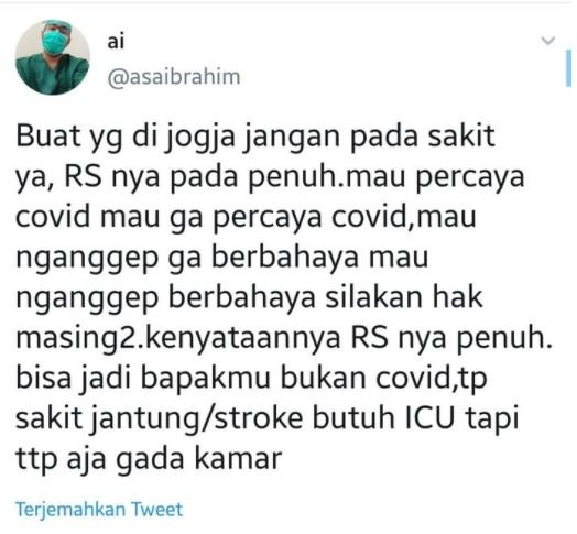 tidak benar sejumlah rumah sakit di yogyakarta penuh