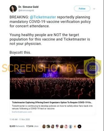 tidak benar ticketmaster wajibkan vaksin covid 19 sebelum nonton konser