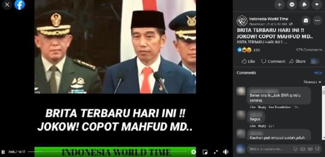 hoaks video pernyataan presiden jokowi yang akan mencopot jabatan mahfud md