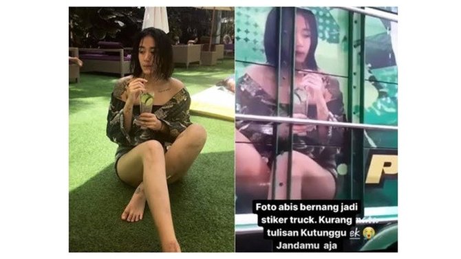 artis nampang di belakang truk