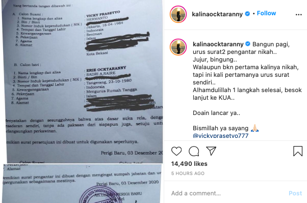 buktikan tak settingan kalina ocktaranny pamer surat pengatar nikah