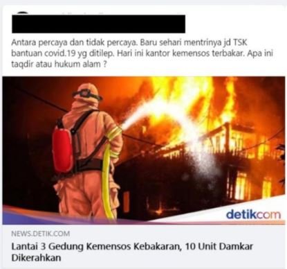 hoaks gedung kemensos terbakar usai menteri juliari jadi tersangka korupsi