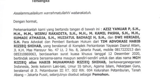 Rizieq Syihab Resmi Daftar Praperadilan di PN Jaksel