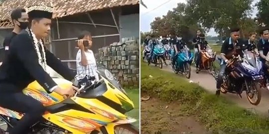 Pengantin Pria Bawa Rombongan Motor Keren, Itu Nikahan Apa Balapan?