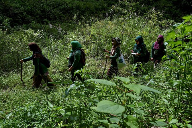 sekelompok penjaga hutan mpu uteun saat berpatroli di tengah hutan misinya memerangi deforestasi dan perburuan satwa liar