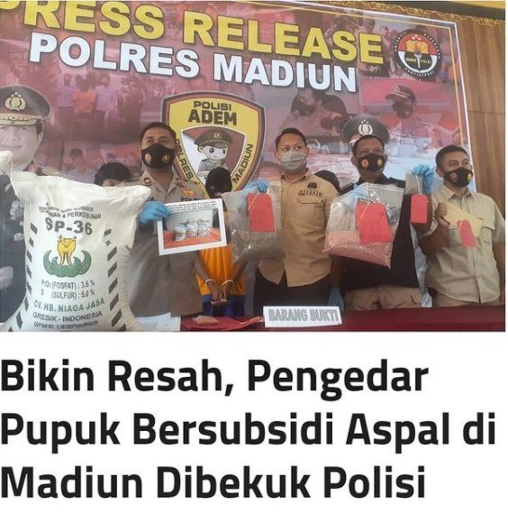 tersangka pengedaran pupuk aspal di madiun