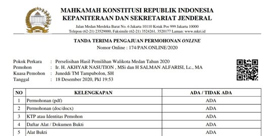 Gugat Keunggulan Bobby Nasution ke MK, Akhyar-Salman Minta PSU di 15 Kecamatan