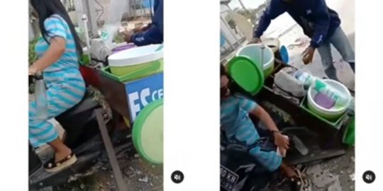 Tukang Es Cendol Lagi Melayani Motor Dinaiki Emak-emak, Ujungnya Bikin Elus Dada