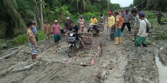 Rusak Parah, Warga di Sumut Gotong Royong Tambal Jalan Pakai Ini