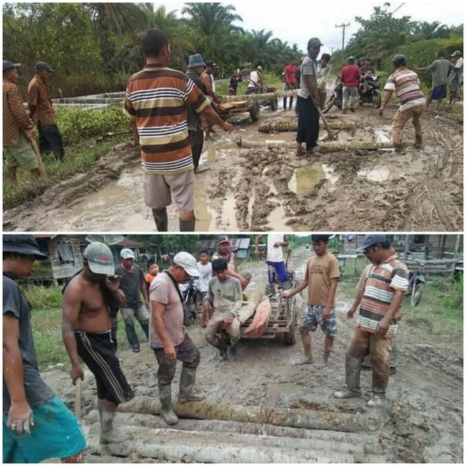 rusak parah warga di sumut gotong royong tambal jalan pakai ini