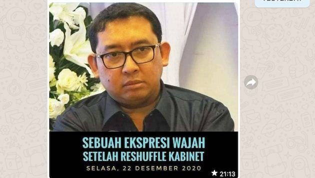 hoaks foto ekspresi wajah fadli zon soal reshuffle kabinet