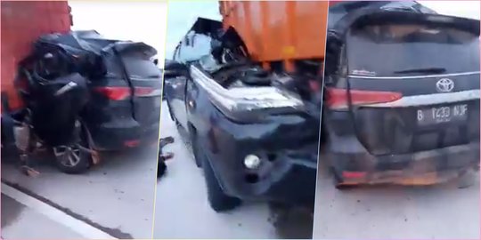 Beredar Video Fortuner Pelat B Ringsek Tabrak Truk, Polisi Pastikan bukan di Jagorawi