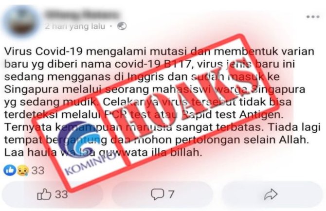 hoaks tes pcr tidak bisa deteksi covid 19 yang baru