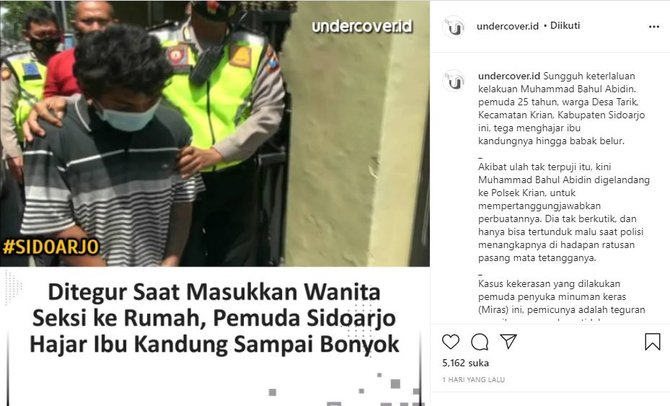 pemuda di sidoarjo hajar ibunya pakai batu bata