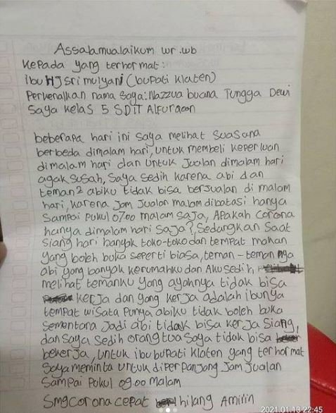 surat untuk bupati klaten