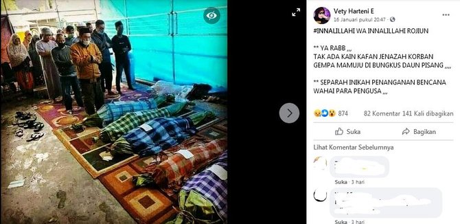 hoaks foto jenazah korban gempa mamuju dibungkun daun pisang