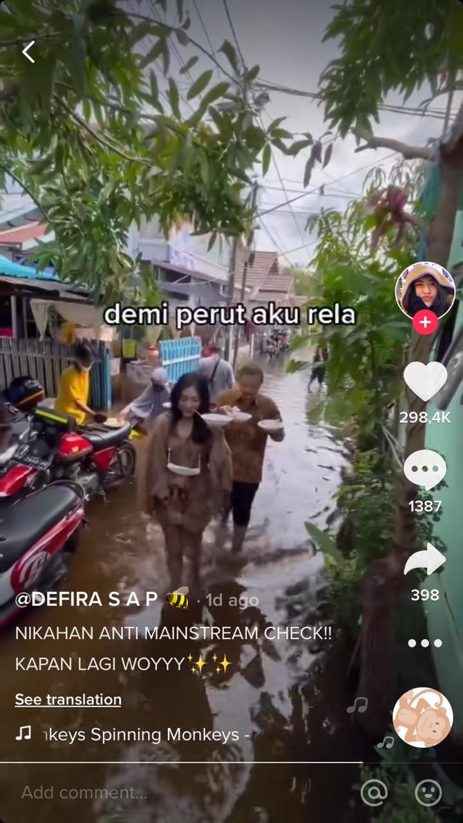 viral wanita ini santai hadiri acara resepsi pernikahan saat banjir