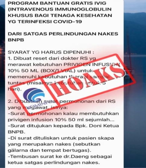 hoaks program bantuan ivig untuk tenaga kesehatan