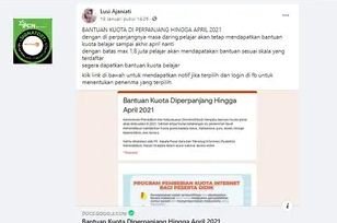 hoaks cara mendapat perpanjangan kuota internet pelajar hingga april 2021