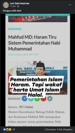 disinformasi ucapan mahfud md soal mengharamkan ikuti pemerintahan nabi muhammad