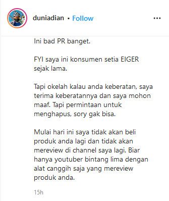 youtuber kaget dapat surat komplain dari eiger