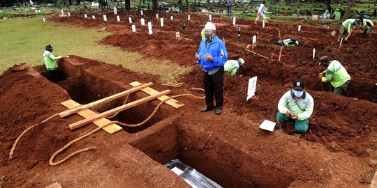 Jenazah Covid-19 Meningkat, Penggali Makam di TPU Bambu Apus Ditambah 2 Kali Lipat