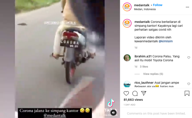 curi perhatian warga di medan malah bikin lsquocoronarsquo jadi pelat motor