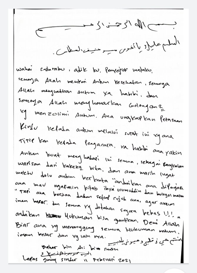 surat habib bahar untuk rizieq