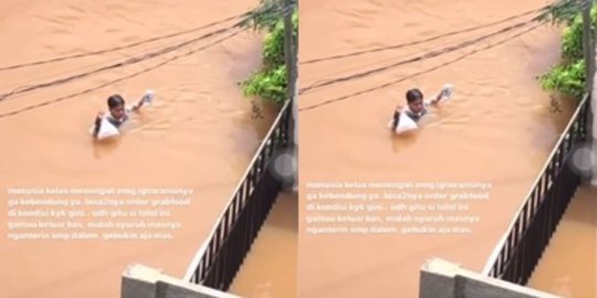 Viral Video Driver Ojek Online, Terjang Banjir Setinggi Leher Untuk Antar Pesanan