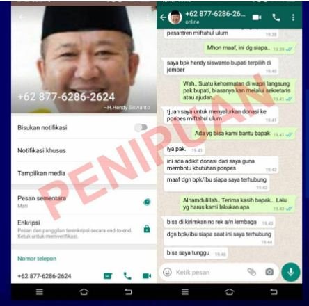 waspada pesan whatsapp catut bupati jember terpilih bagikan sumbangan