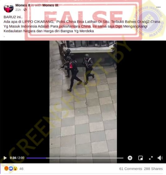 hoaks video polisi china latihan di cikarang