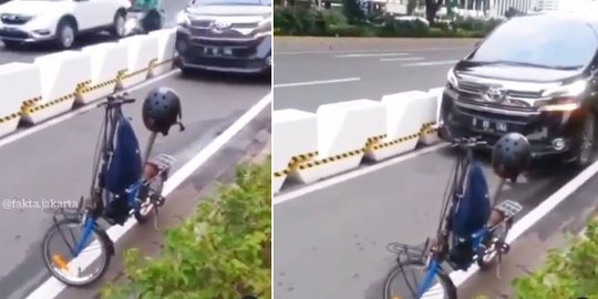 Mobil Nekat Terobos Jalur Sepeda, Begini Aksi Pesepeda Berani Adang di Tengah Jalan