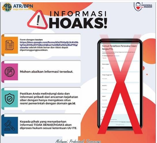 hoaks link pendaftaran sertifikat tanah melalui program ptsl