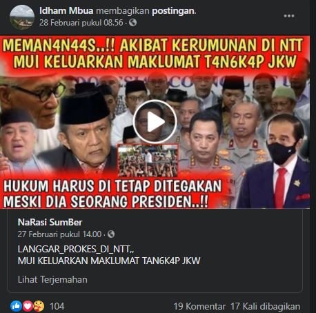 tangkapan layar video mui minta jokowi ditangkap karena langgar prokes