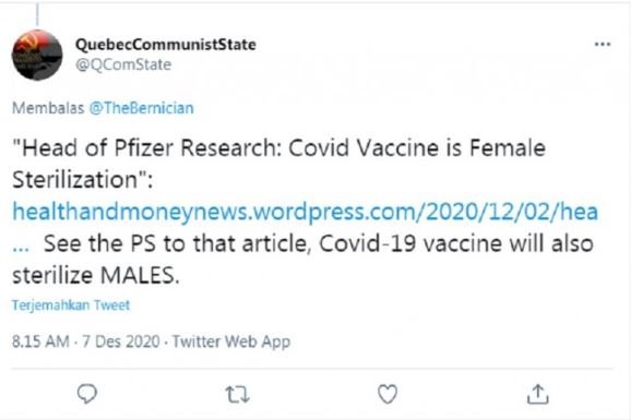 tangkapan layar informasi vaksin covid 19 mengakibatkan kemandulan