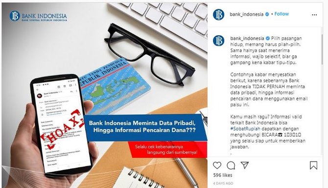 hoaks bank indonesia minta data pribadi melalui email