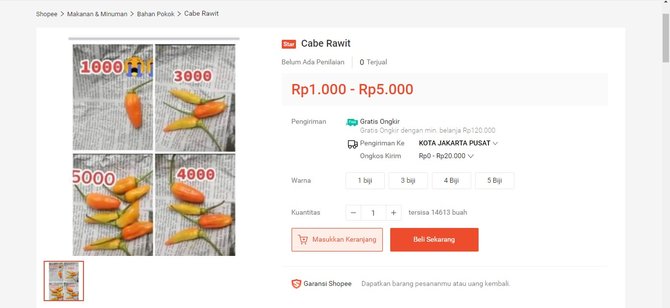 Harga Cabai Kian Pedas, Kini Dijual Rp1.000 Per Biji Di Toko Online Semua  Halaman | Merdeka.com