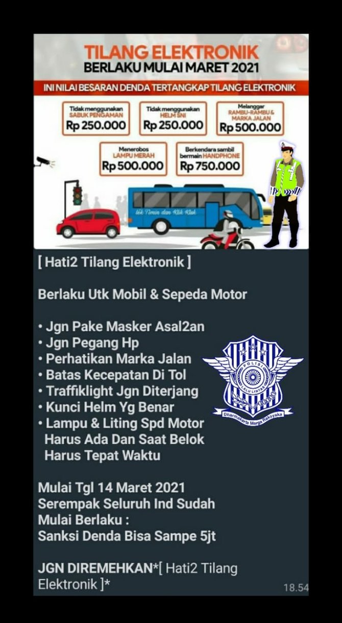 tangkapan layar informasi tilang elektronik