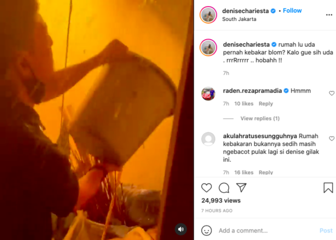 ditimpa musibah reaksi selebgram denise chariesta saat pamer rumah kebakaran jadi sorotan